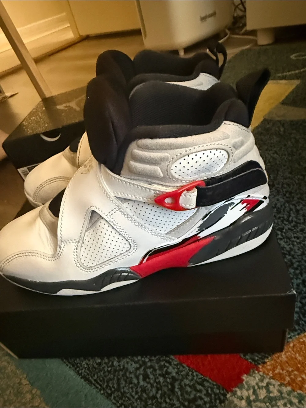 Jordan 8’s Kids White/Black/Red Retro Sneakers